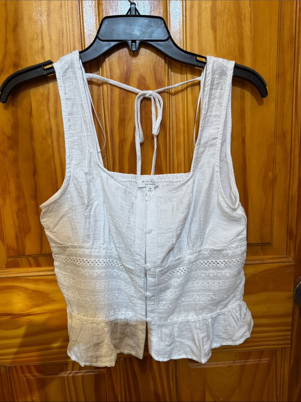 Kirious White Eyelet Tie-Back Peplum Tank